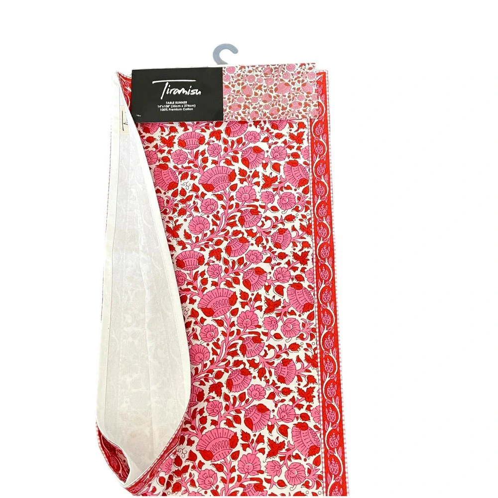TIRAMISU Spring Pink Red Floral 100% Premium Cotton Table Runner 14